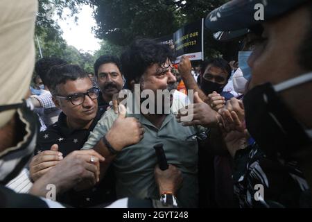 New Dehli, Inde.09e octobre 2021.Les Hindous de Kashmiri protestent à Jantar Mantar contre l'horrible assassinat des Hindous au Cachemire qui demandent de mettre fin au génocide hindou à New Delhi, en Inde, le samedi 09 octobre 2021.Photo par Anshuman Akash/ABACAPRES.COM crédit: Abaca Press/Alay Live News Banque D'Images