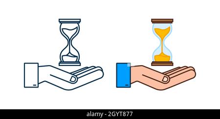 HourGlass entre les mains.Sablier avec minuterie en verre comme compte à rebours.Illustration du stock vectoriel. Illustration de Vecteur