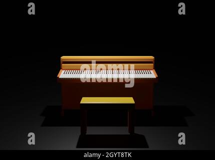 Le rendu 3D du piano home Entertainment avec une chaise jaune sur fond de nuit sombre, Live Music play concert concept Banque D'Images
