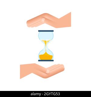 HourGlass entre les mains.Sablier avec minuterie en verre comme compte à rebours.Illustration du stock vectoriel. Illustration de Vecteur