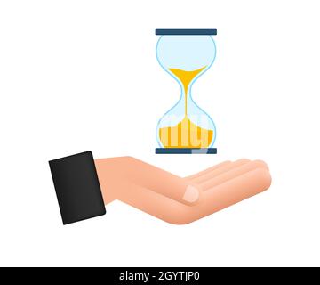 HourGlass entre les mains.Sablier avec minuterie en verre comme compte à rebours.Illustration du stock vectoriel. Illustration de Vecteur