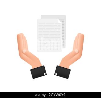 Documents papier de style plat dans les mains.Conception vectorielle.Icône entreprise.Conception plate. Illustration de Vecteur