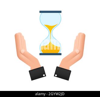 HourGlass entre les mains.Sablier avec minuterie en verre comme compte à rebours.Illustration du stock vectoriel. Illustration de Vecteur