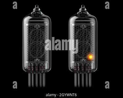 Indicateur du tube Nixie.Vide et point sur fond noir.illustration 3d Banque D'Images