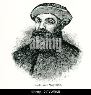 Cette illustration date de 1902.Ferdinand Magellan était un explorateur portugais qui a organisé l'expédition espagnole aux Indes orientales de 1519 à 1522, qui a abouti à la première circumnavigation de la Terre, complétée par Juan Sebastián Elcano.Magallanes y la Antarctique Chilena est la région la plus grande et la plus méridionale du Chili.Nommé en l'honneur de Magellan, le navigateur portugais, il est devenu un territoire colonial en 1853 et une province en 1929. Banque D'Images