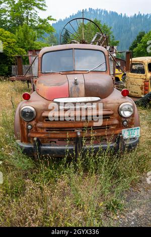 L'avant d'un camion Dodge RAM 1949 dans un chantier naval de l'Idaho, aux États-Unis Banque D'Images