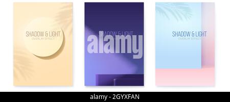 Jeu d'affiches pour démonstration de produits.Lumière des projecteurs et des ombres.Scène pour l'affichage du produit.Poster vectoriel. Illustration de Vecteur