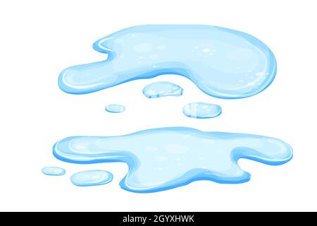 Placez la flaque d'eau dans un style de dessin animé isolé sur fond blanc. Déversement, lac ou liquide. Elément de conception. Objet saisonnier. Illustration vectorielle Illustration de Vecteur