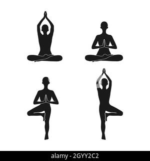 Icône humaine dans le yoga pose avec les mains namaste.Equilibrage des icônes vectorielles pour le Web et la conception. Illustration de Vecteur