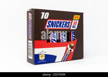 Lot de 10 barres d'encas au chocolat Snickers 99kcal Banque D'Images