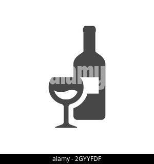 Bouteille de vin et icône en verre noir.Symbole de vecteur glyphe. Illustration de Vecteur