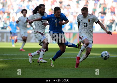 Turin, Italie.10 octobre 2021.Giacomo Raspadori (Italie) lors de la Ligue des Nations de l'UEFA, troisième match de football entre l'Italie et la Belgique le 10 octobre 2021 au stade Allianz à Turin, Italie - photo Nderim Kaceli/DPPI crédit: DPPI Media/Alay Live News Banque D'Images