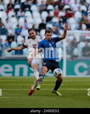 Turin, Italie.10 octobre 2021.Nicolo Barella (Italie) lors de la Ligue des Nations de l'UEFA, troisième place de match de football entre l'Italie et la Belgique le 10 octobre 2021 au stade Allianz à Turin, Italie - photo Nderim Kaceli/DPPI crédit: DPPI Media/Alay Live News Banque D'Images