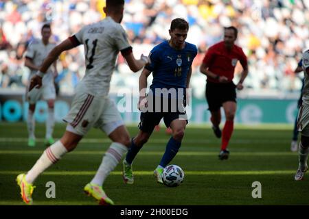 Turin, Italie.10 octobre 2021.Nicolo Barella (Italie) lors de la Ligue des Nations de l'UEFA, troisième place de match de football entre l'Italie et la Belgique le 10 octobre 2021 au stade Allianz à Turin, Italie - photo Nderim Kaceli/DPPI crédit: DPPI Media/Alay Live News Banque D'Images