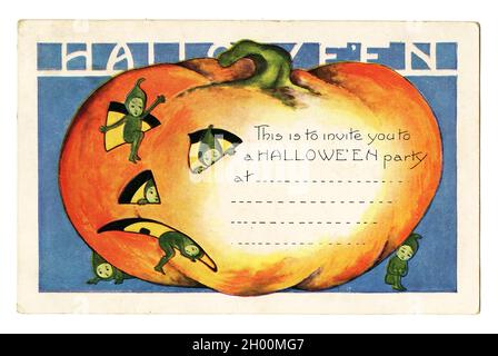 Carte de voeux / carte postale d'Halloween vintage.Début des années 1900.Carte d'invitation. Banque D'Images