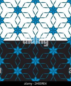 Motif fleuri sans couture.Grille de la ligne du pinceau d'encre d'esquisse géométrique dans la palette bleue.Arrière-plan blanc ou noir facile à modifier.Vecteur Illustration de Vecteur