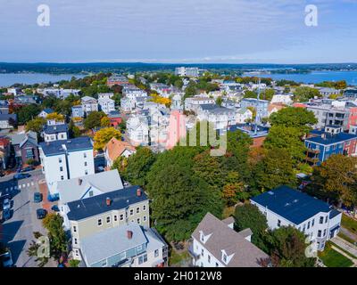 Observatoire de Portland vue aérienne au 138 Congress Street sur Munjoy Hill à Portland, Maine ME, Etats-Unis.Cet observatoire est un signal maritime historique de towe Banque D'Images