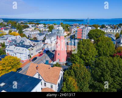 Observatoire de Portland vue aérienne au 138 Congress Street sur Munjoy Hill à Portland, Maine ME, Etats-Unis.Cet observatoire est un signal maritime historique de towe Banque D'Images