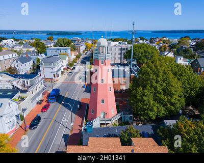 Observatoire de Portland vue aérienne au 138 Congress Street sur Munjoy Hill à Portland, Maine ME, Etats-Unis.Cet observatoire est un signal maritime historique de towe Banque D'Images