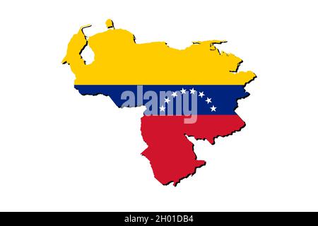 Carte du Venezuela avec le drapeau national superposé sur le pays.Graphiques 3D projetant une ombre sur l'arrière-plan blanc Banque D'Images