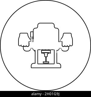 Fraise à bois à base fixe découpeuse électrique à outils électriques à main utilisation du bras avec l'icône de l'instrument en cercle de couleur noire Illustration de Vecteur