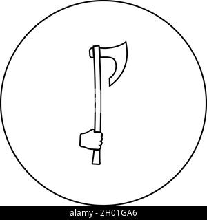 War AX à la main utilisez le bras poleaxe icône en cercle rond noir couleur vecteur illustration style Uni contour simple image Illustration de Vecteur