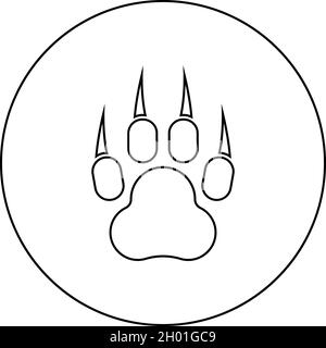 Imprimer le paw animal sauvage avec empreinte de piste de griffe prédatrice pawprint icône en cercle rond noir couleur vecteur illustration style Uni contour simple Illustration de Vecteur