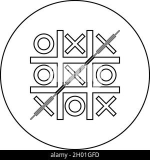 TIC tac toe icône en cercle rond noir couleur vecteur illustration style de contour plein image simple Illustration de Vecteur