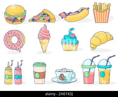 Icônes du menu de restauration rapide Illustration de Vecteur