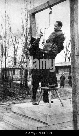 L'exécution du commandant d'Auschwitz Rudolf Höss en 1947.Il a été pendu à côté du crématorium du camp où tant de personnes ont péri. Banque D'Images