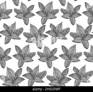 Fond vectoriel floral noir et blanc.Motif linéaire en lys sans coutures pour un motif textile.Motif floral noir et blanc sans couture vectoriel. Illustration de Vecteur