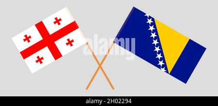 Drapeaux croisés de Bosnie-Herzégovine et de Géorgie.Couleurs officielles.Proportion correcte.Illustration vectorielle Illustration de Vecteur