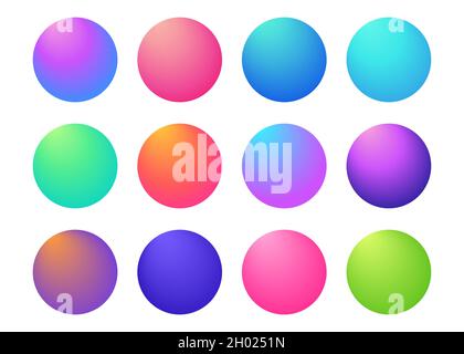 Ensemble de dégradés holographiques circulaires, boutons de sphère.Multicolore vert violet jaune orange rose rouge violet bleu fluide cercle dégradés, coloré sod Illustration de Vecteur