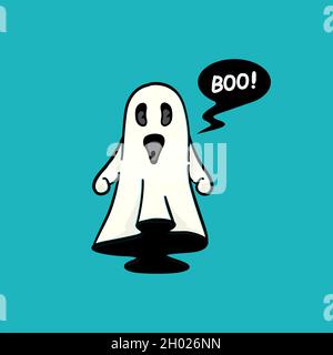 Boo !Un personnage fantôme amusant et effrayant pour halloween.Illustration vectorielle. Illustration de Vecteur
