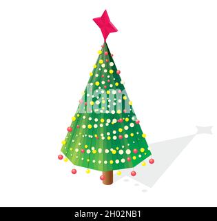 Arbre de Noël isométrique avec étoile rouge. Illustration vectorielle. icône 3d isolée sur blanc. Bonne Année. Illustration de Vecteur