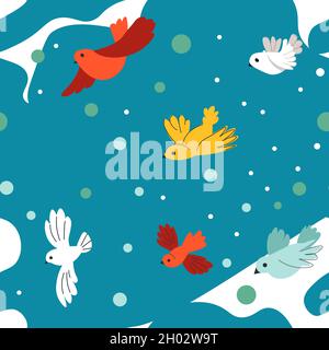 Vol d'oiseaux en hiver, neige Illustration de Vecteur