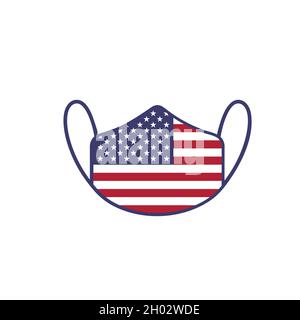 Masque médical avec drapeau national des États-Unis comme icône sur blanc.Masque protecteur virus et grippe.La chirurgie concept des problèmes de santé et de lutte roman Illustration de Vecteur
