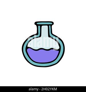 Tube à essai médical : image en boodle.Flacon dessiné à la main isolé sur fond blanc.Verre chimique pour médical, scientifique, éducatif, scolaire, laboratoire Illustration de Vecteur