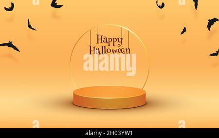 Orange Happy halloween fond avec podium. Illustration de Vecteur