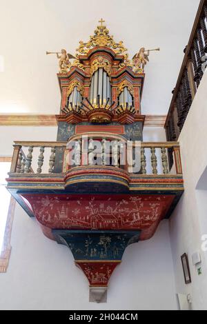 Chaire d'église à l'intérieur du couvent de Nossa Senhora da Conceição, à Almodôvar, région de l'Alentejo, Portugal, Europe Banque D'Images