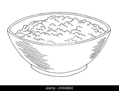 Bol de porridge graphique nourriture noir blanc esquisse isolée illustration vecteur Illustration de Vecteur