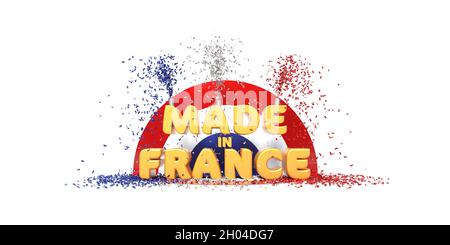 Logo fabriqué en France avec des faveurs de fête sur fond blanc - rendu 3D Banque D'Images