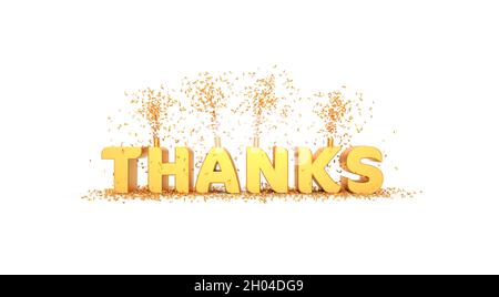 Je vous remercie de votre phrase avec confetti blanc et or - rendu 3D Banque D'Images