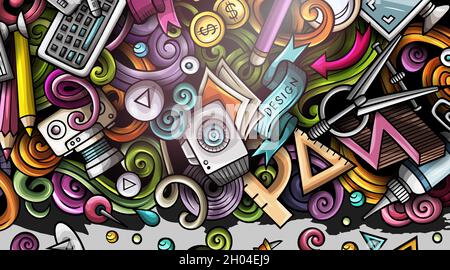 Bannière de dessin de créateur pour les caniche. Prospectus détaillé de dessin animé. Illustration de Vecteur