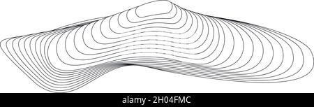 Terrain procédural monochrome linéaire ondulé.Paysage numérique extraterrestre à rayures.Une montagne cybernétique filaire tendance.Illustration moderne.Elem Illustration de Vecteur
