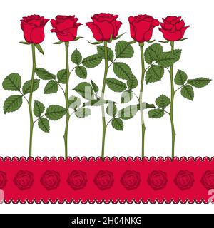 Jeu d'illustrations de couleur avec roses rouges.Objets vectoriels isolés sur fond blanc. Illustration de Vecteur