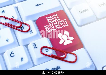 Symbole de texte indiquant réduire la réutilisation du recyclage.Mot écrit sur le comportement environnementaleresponsable des consommateurs Affichage de contenu sur les nouveaux médias sociaux, Résumé Banque D'Images