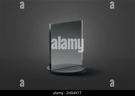 Maquette en verre rectangulaire vierge, arrière-plan sombre, rendu 3d.Maquette de cadeau en plexiglass vide.Panneau transparent transparent pour wi Banque D'Images