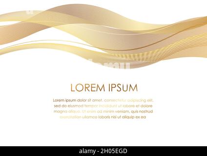 Arrière-plan transparent abstrait avec lignes ondulées dorées et espace de texte, illustration vectorielle. Illustration de Vecteur