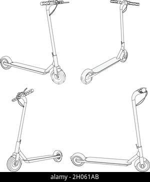 Illustration vectorielle de scooter électrique - illustration d'art de ligne, ensemble de vues différentes Illustration de Vecteur